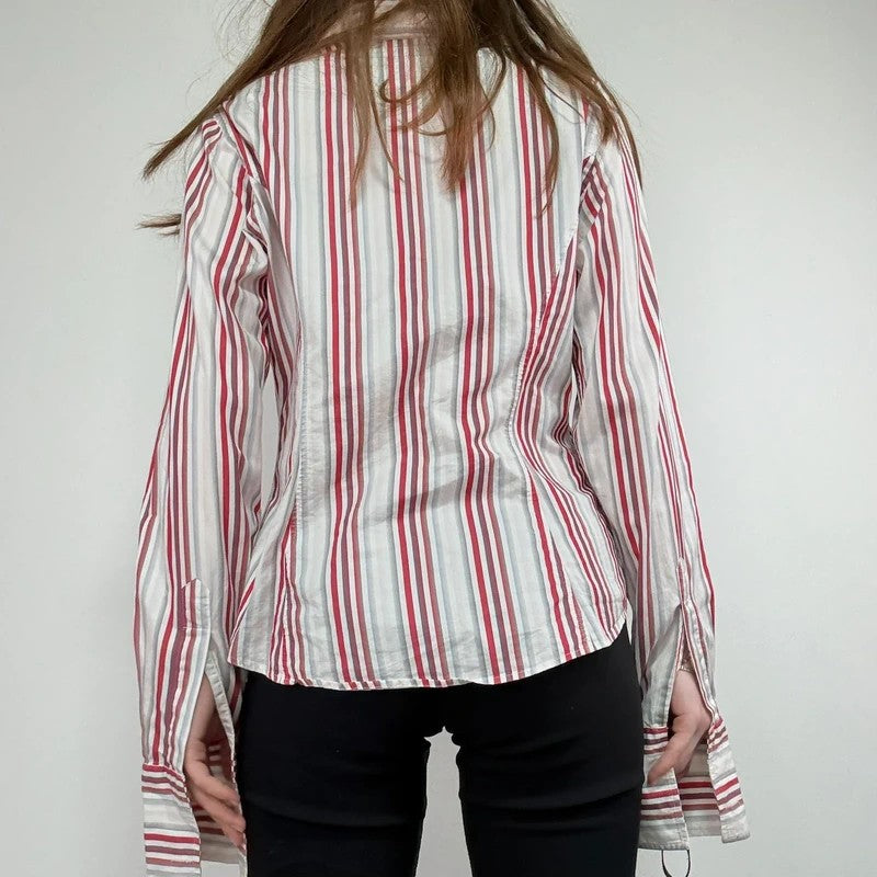 pinstripe preppy fitted flared white and red shirt