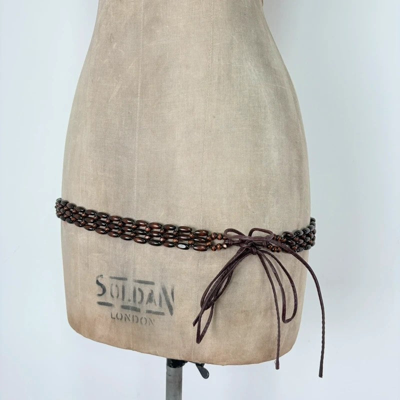 Brown beaded waist chain belt