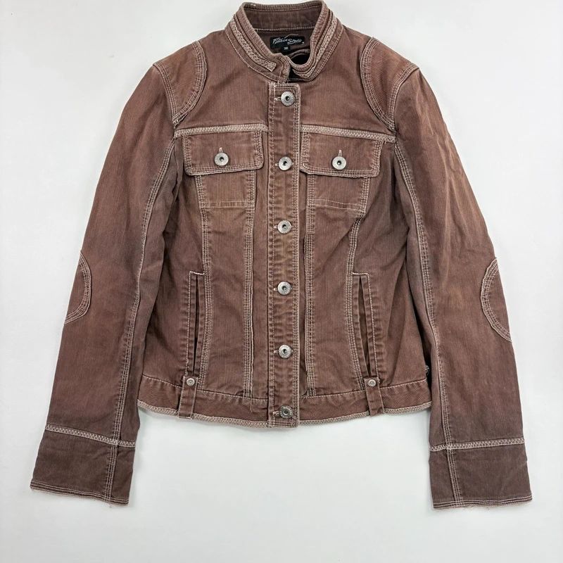 distressed brown cargo denim jacket