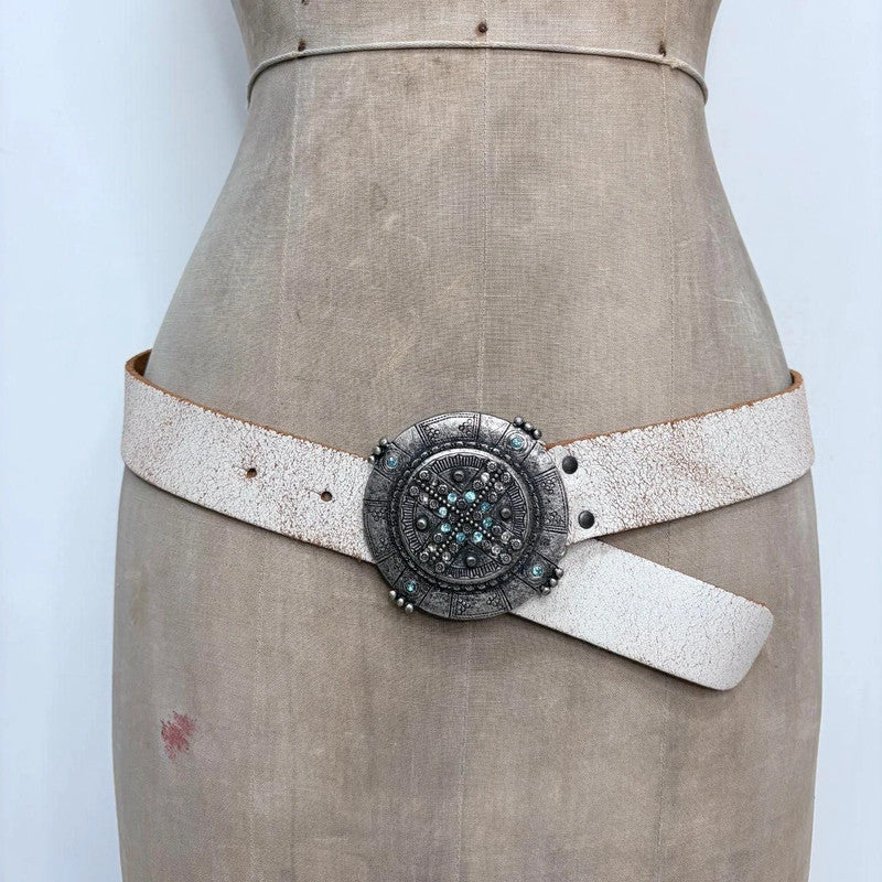 white distressed leather boho belt