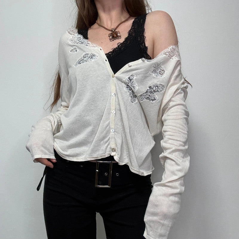 cream lace knit cardigan