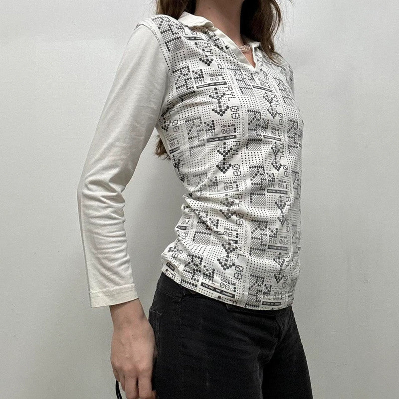 white graphic tech printed polo shirt