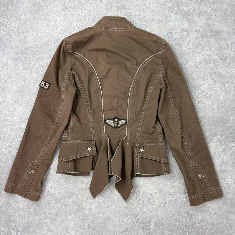 Khaki asymmetric fitted military jacket