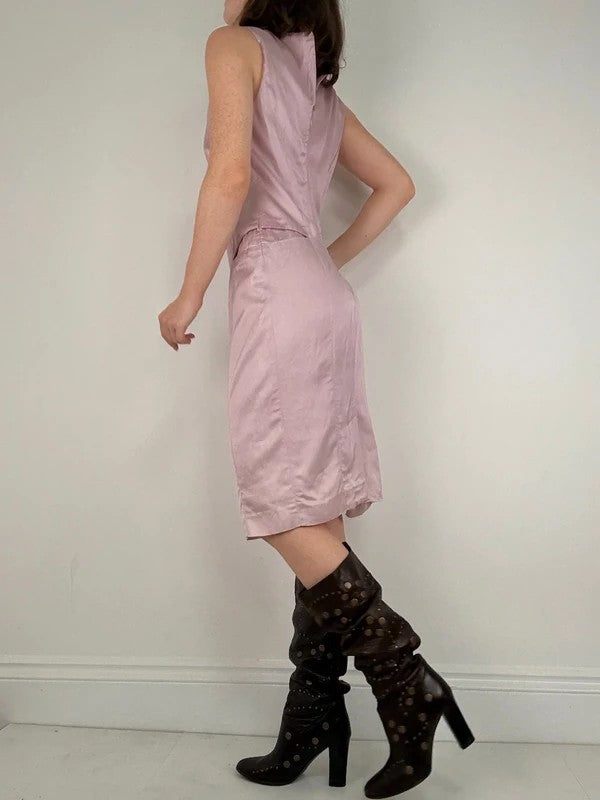 90s pink shiny fitted dress