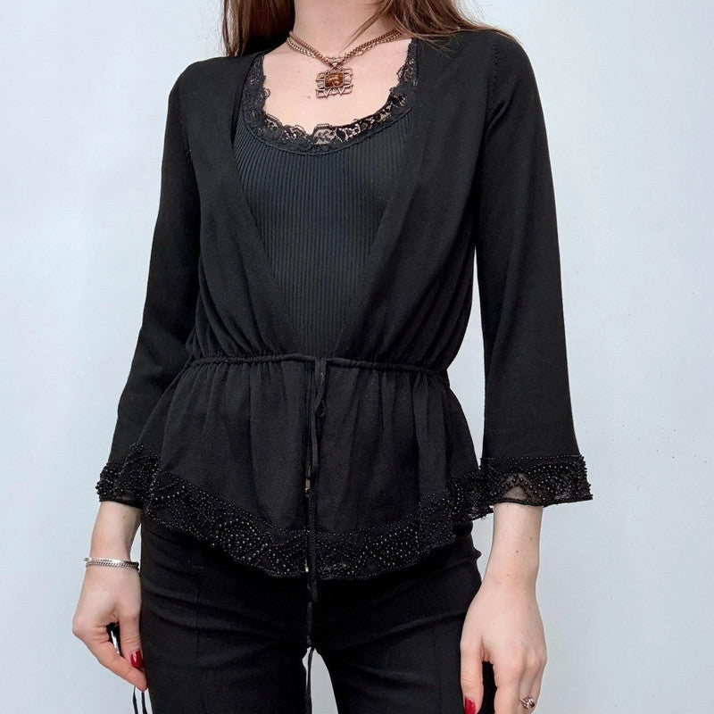 black flared beaded cardigan