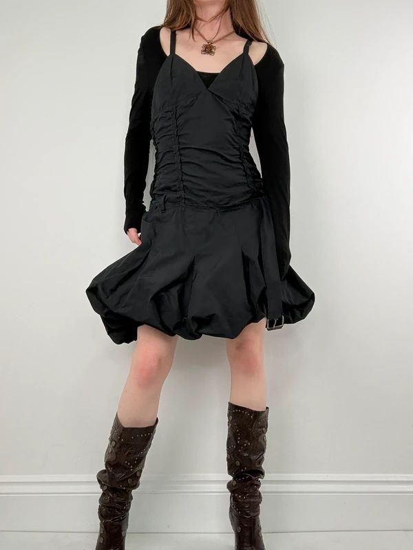 black grunge layered structured IKKS french midi dress