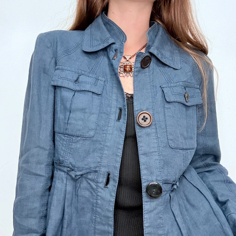 Navy flared pleated Pea coat jacket