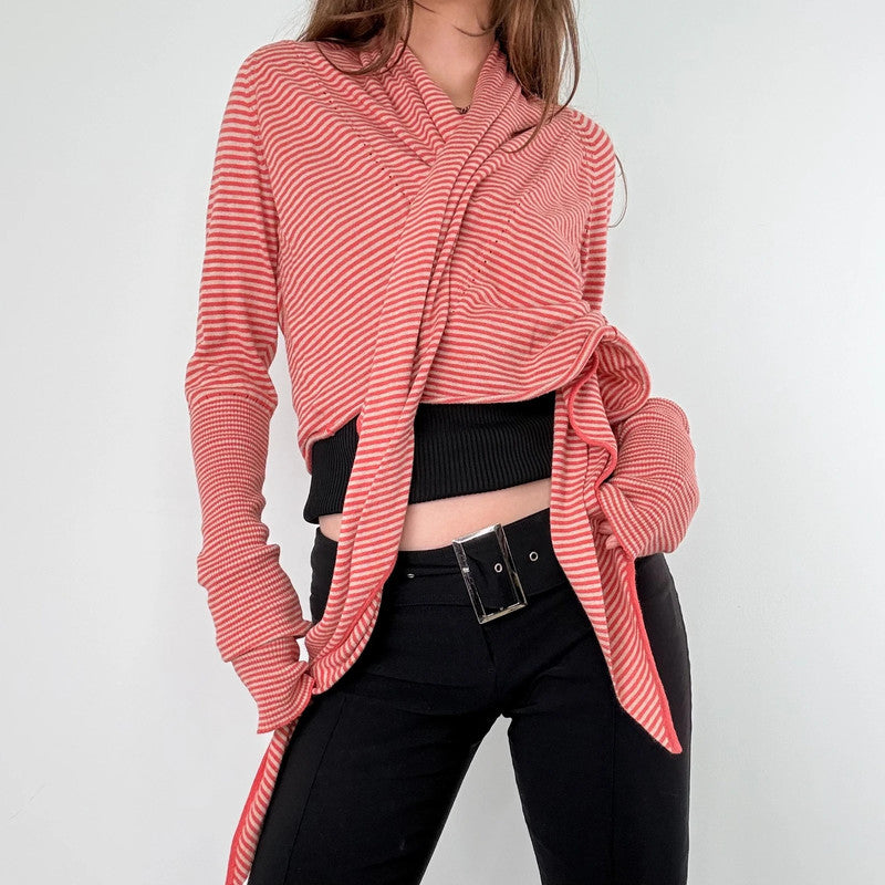 slouchy striped wrap cardigan