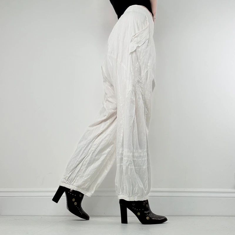 white cotton pleated puff bloomer trousers