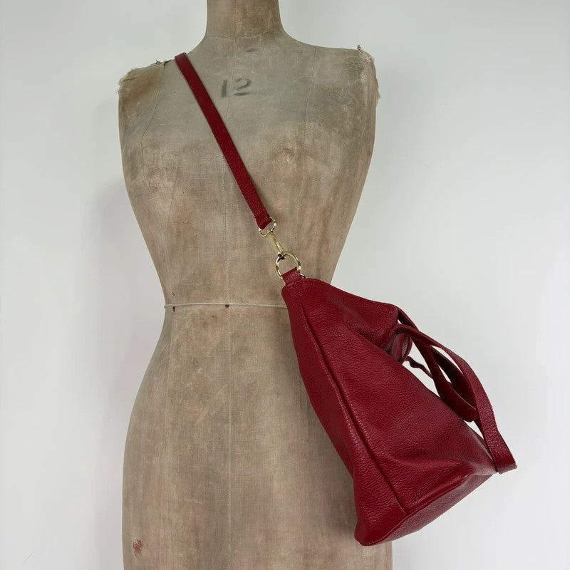 Italian leather red handbag with chic gold hardware
