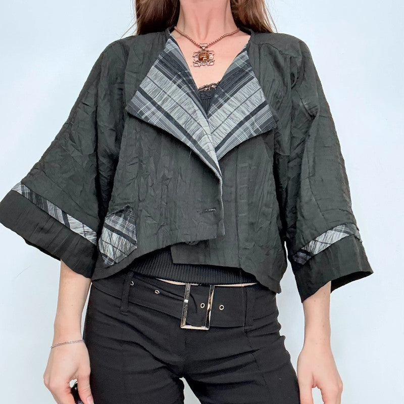 black crinkle slouchy wide sleeve jacket