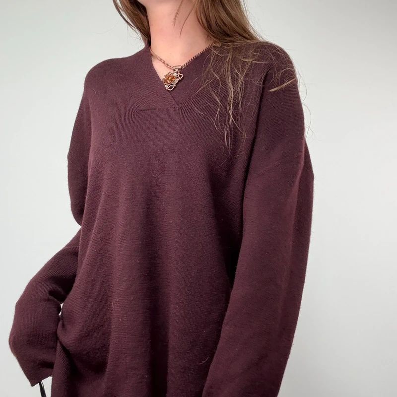 burgundy knitted slouchy wool jumper