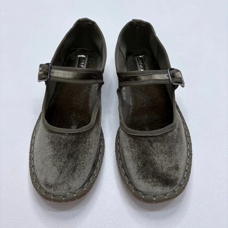 khaki velvet furlane ballerina pumps