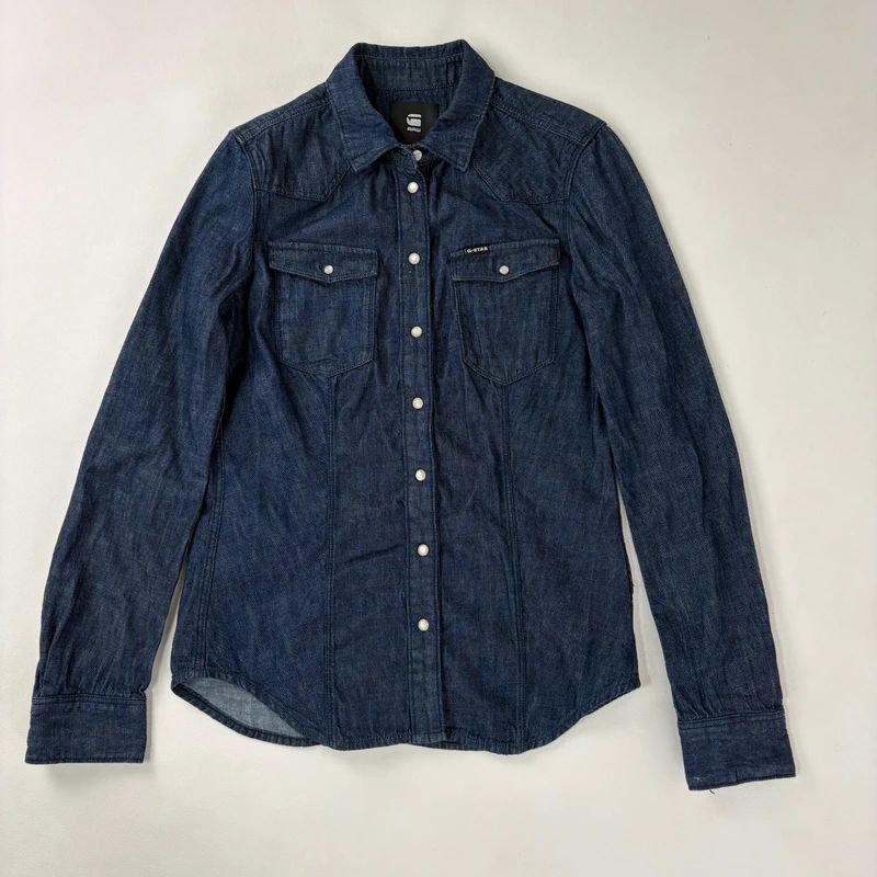 G-star raw dark denim gathered fitted shirt