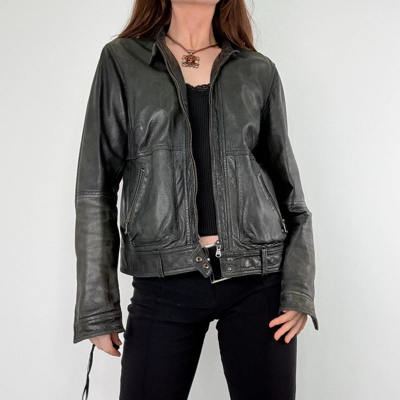 Massimo Dutti cropped distressed 100%leather