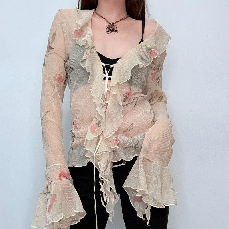 sheer crinkle flutter boho shirt