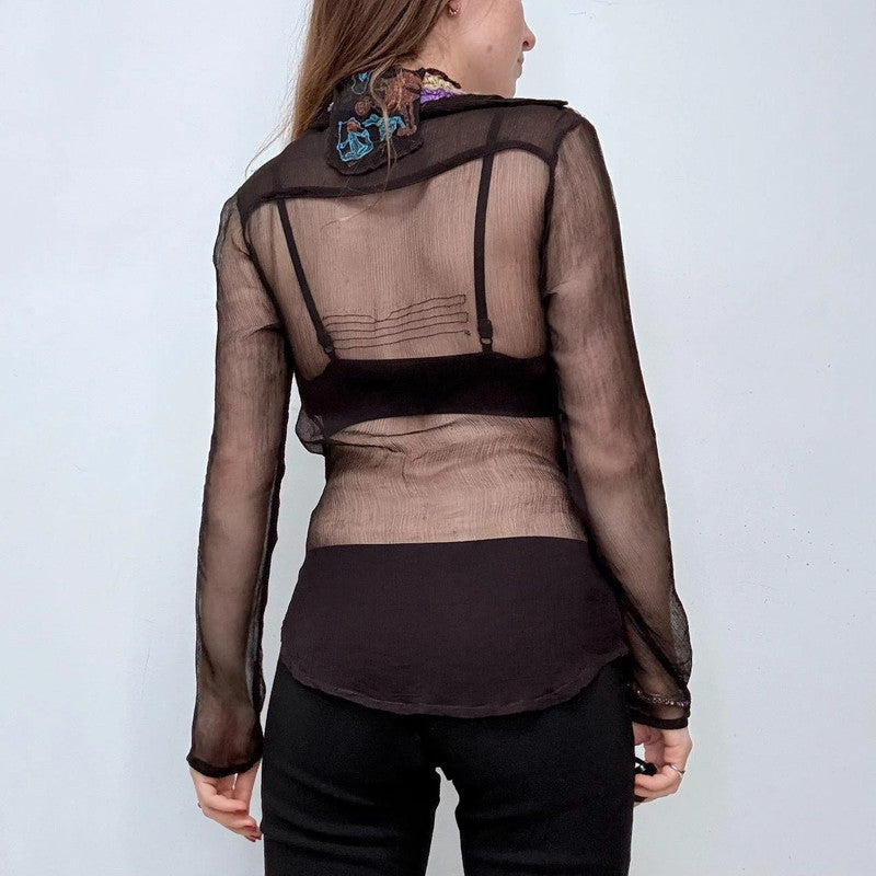 embroidered patchwork fairy sheer shirt