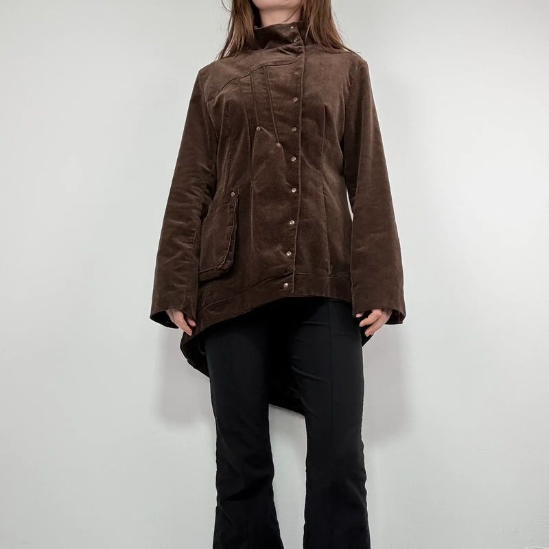 asymmetric brown cord Napoleon jacket