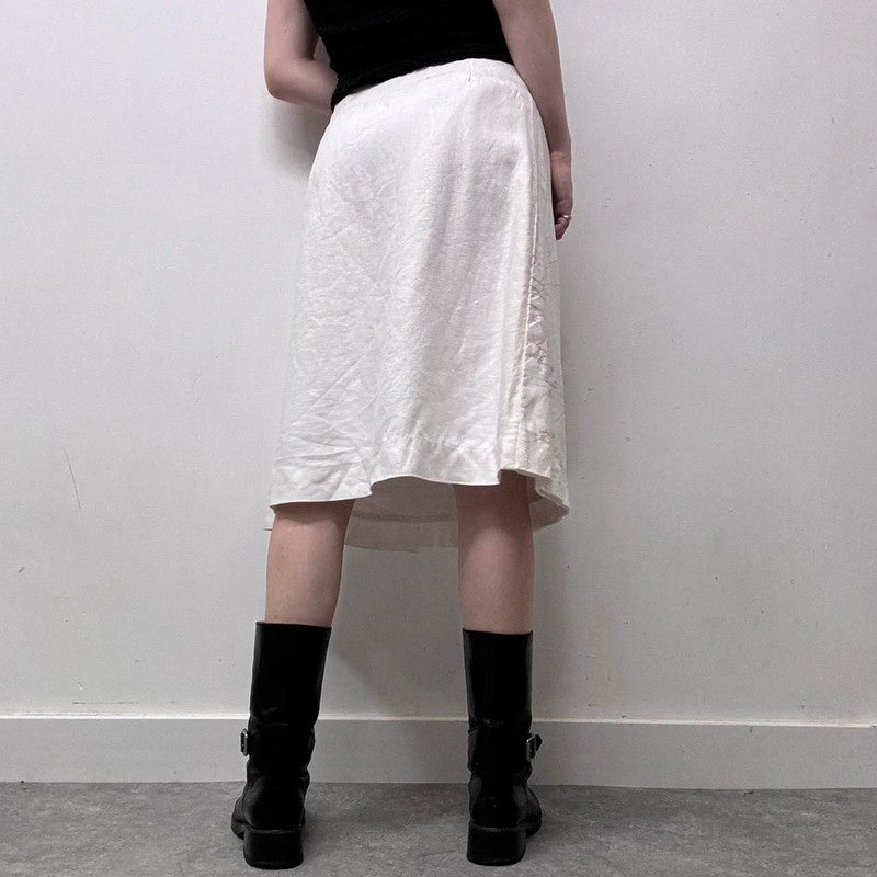 white linen pleated midi skirt
