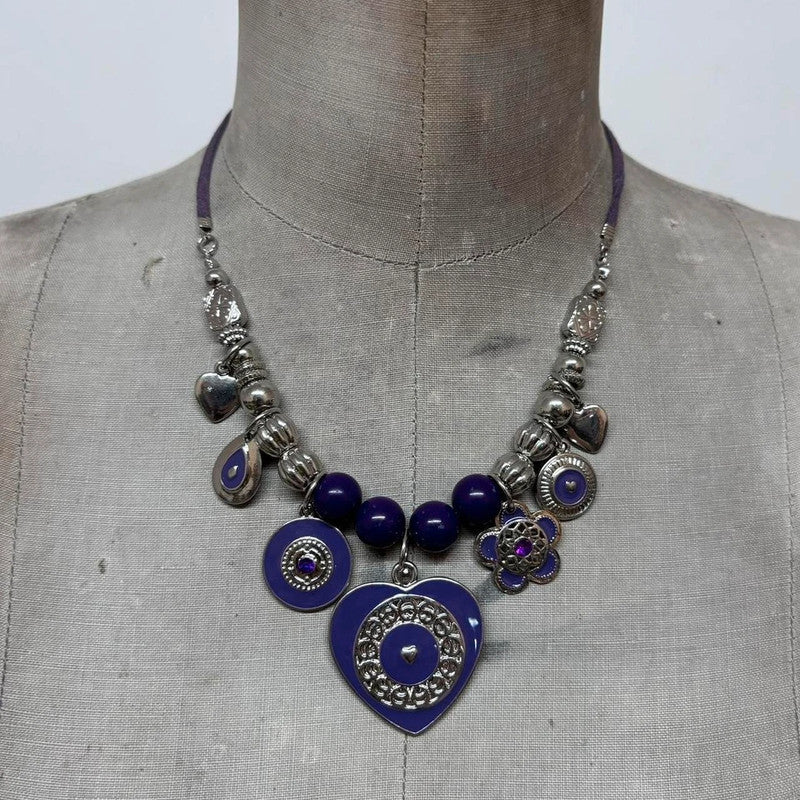 chunky boho beaded charm necklace
