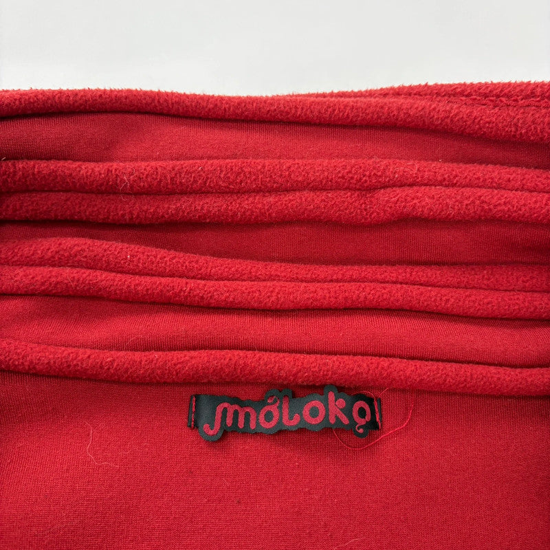 asymmetric red flared fleece jacket