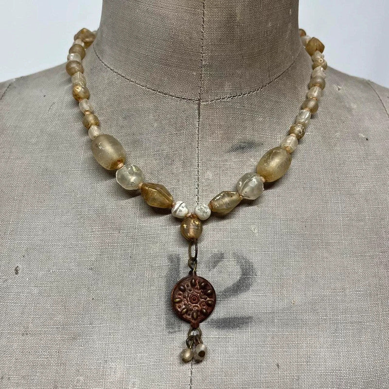 Hippie boho distressed bead necklace