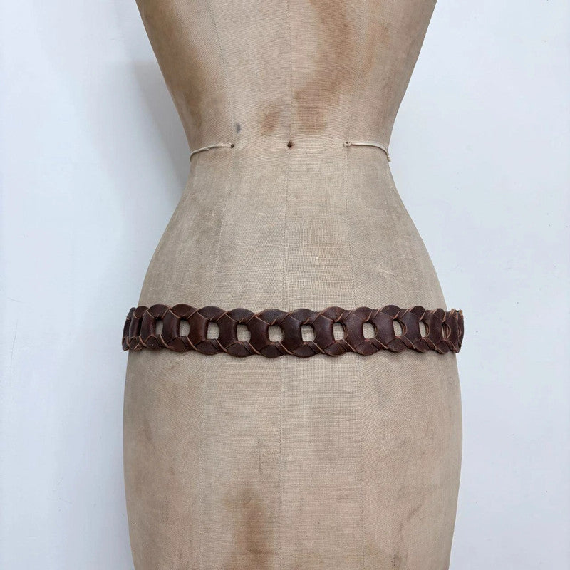 brown leather chain link belt