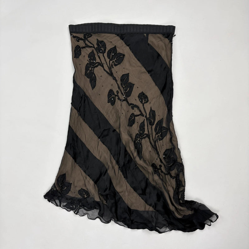 black silk floral flutter skirt
