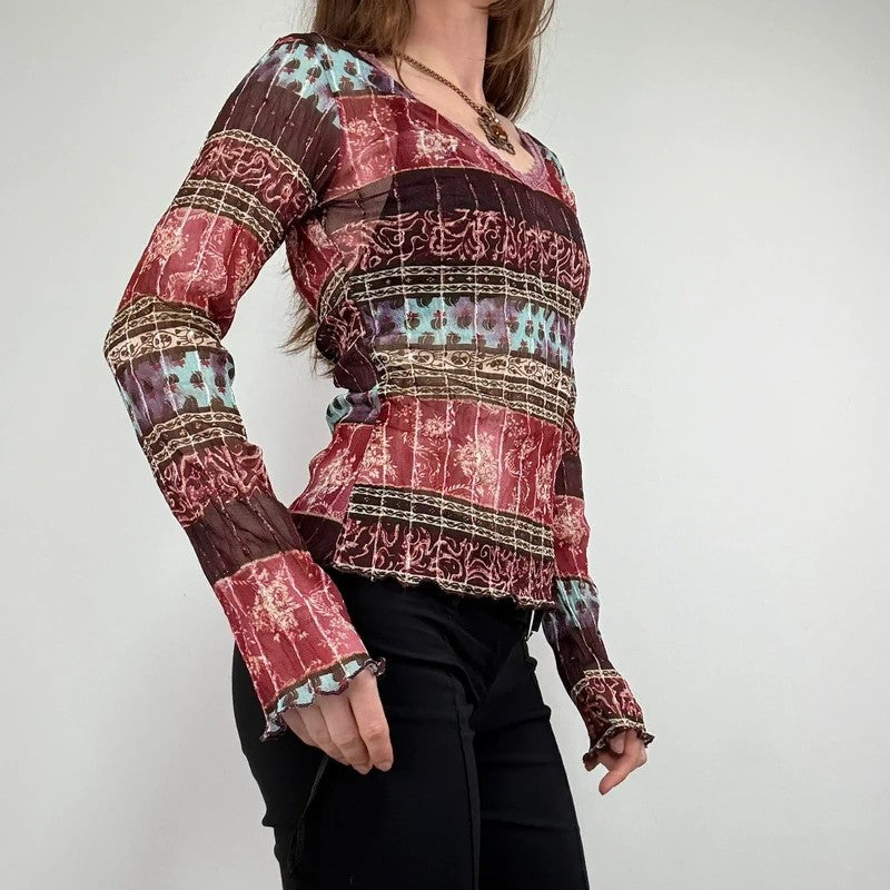 Mesh paisley boho layered graphic summer t-shirt