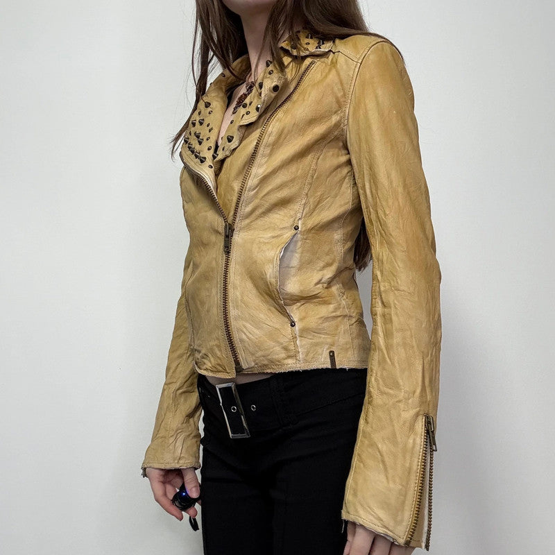 studded cropped leather asymmetric jacket
