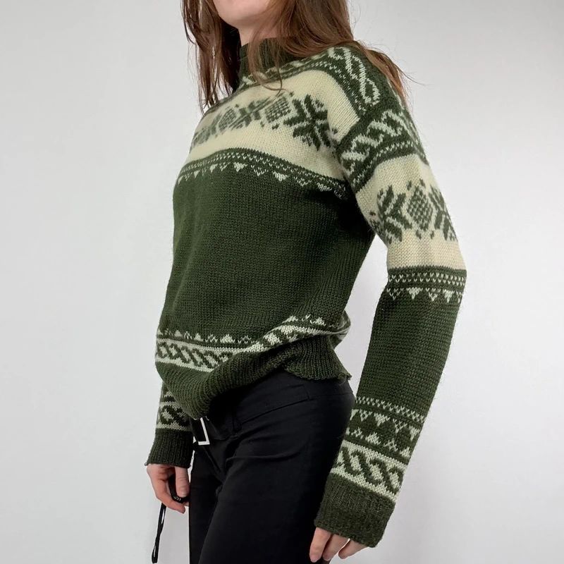 green wool fairisle knitted jumper