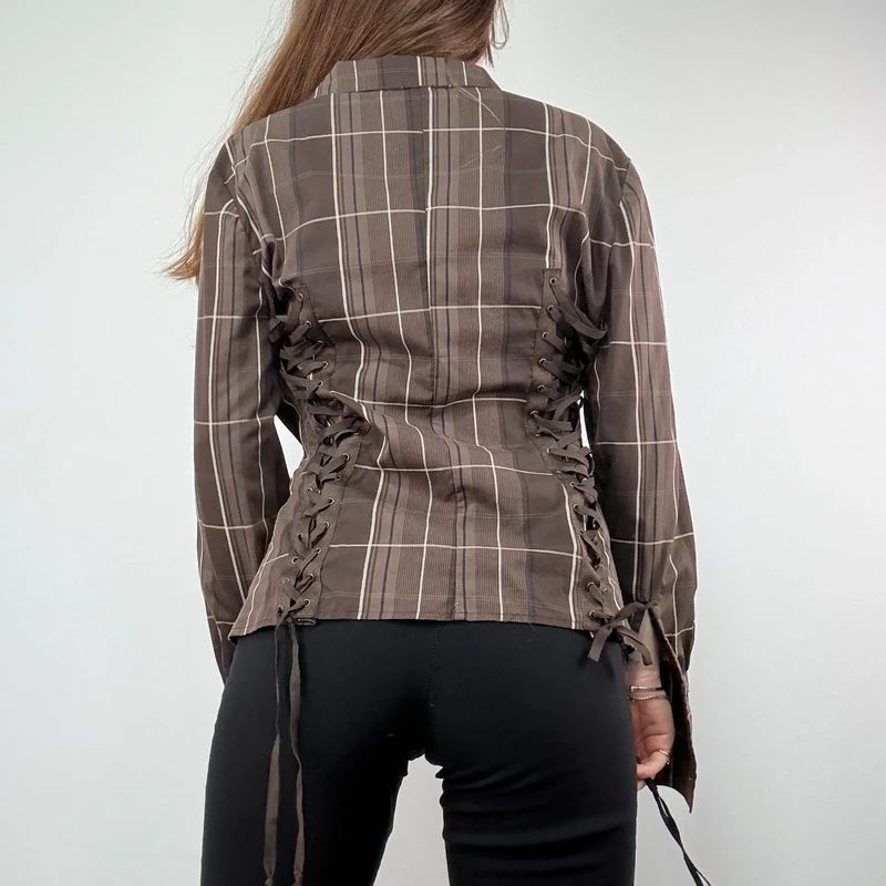 Brown tartan Asymmetric corset Shirt