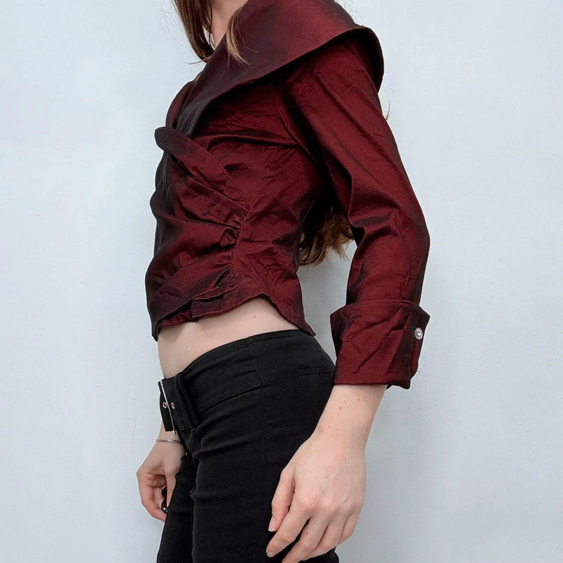 red structured off the shoulder shirt