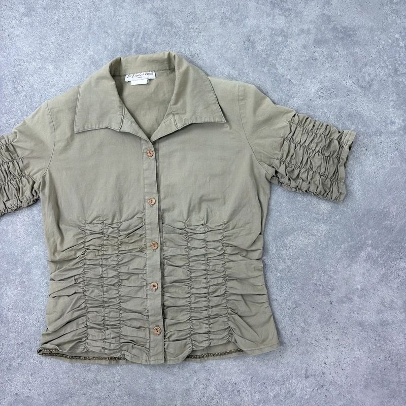 gathered khaki pleated shirt