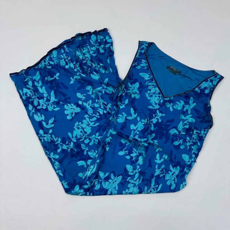 blue floral embossed silk bias cut dress
