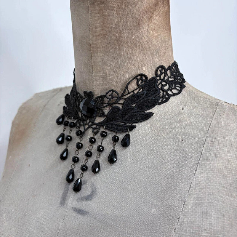 beaded gothic grunge drop necklace