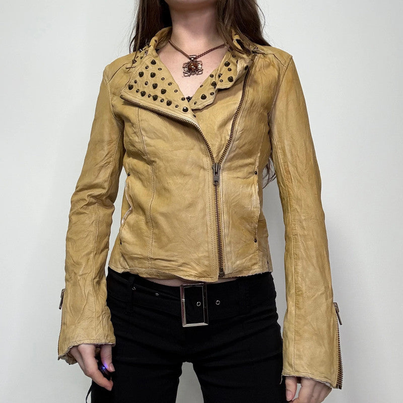 studded cropped leather asymmetric jacket