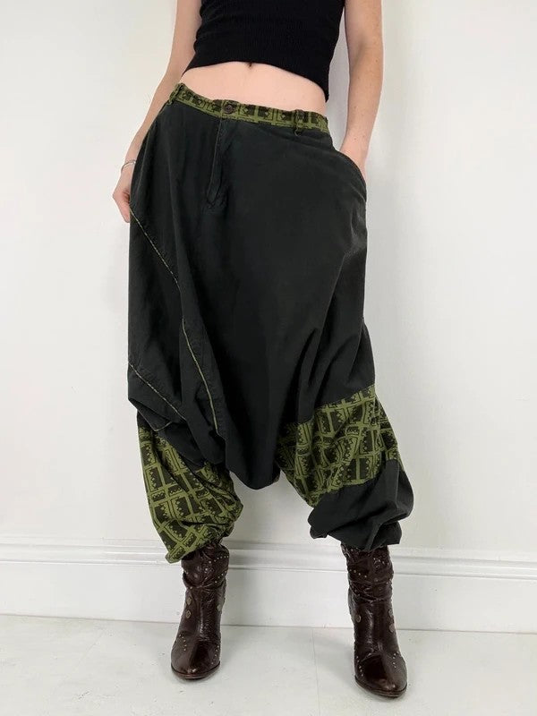 black cotton batwing puff harem trousers