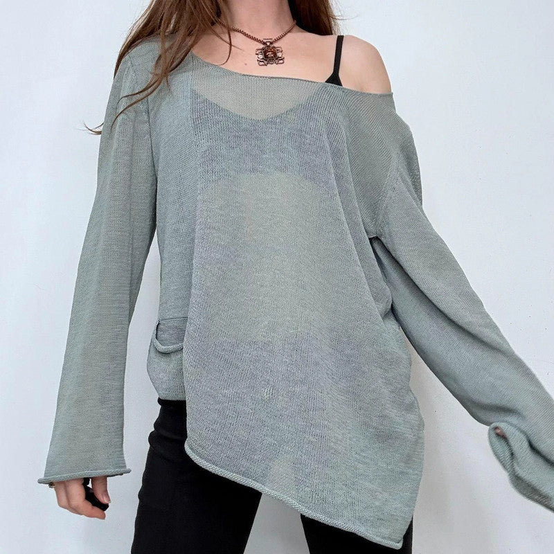 blue sheer knit asymmetric jumper
