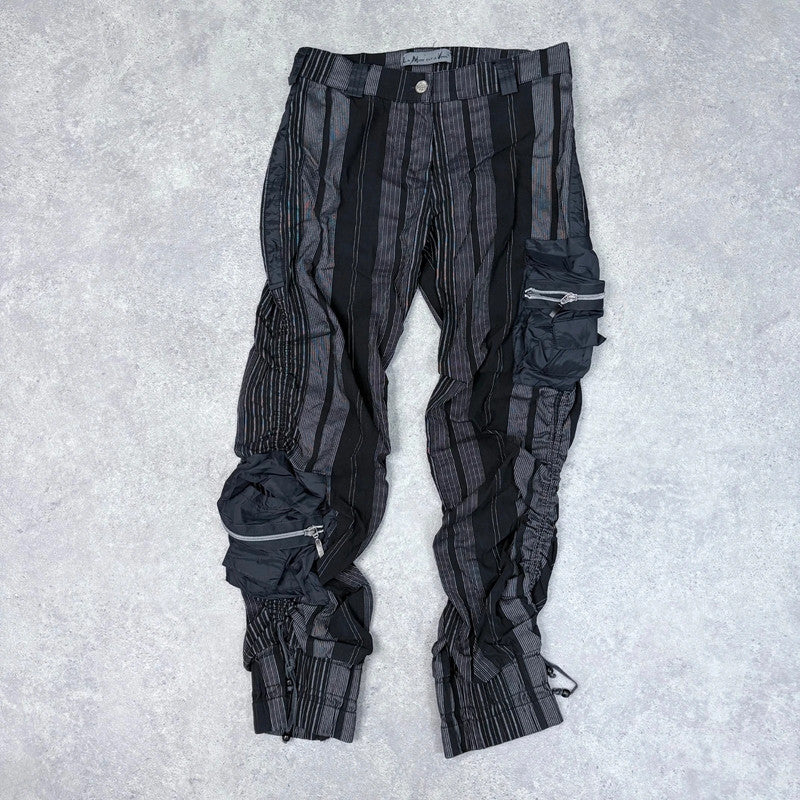 black pinstripe gathered structured cropped trousers