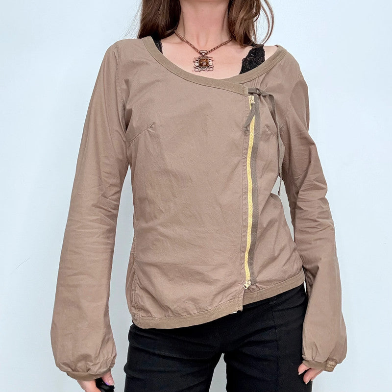 Cop Copine brown asymmetric puff sleeve utility jacket