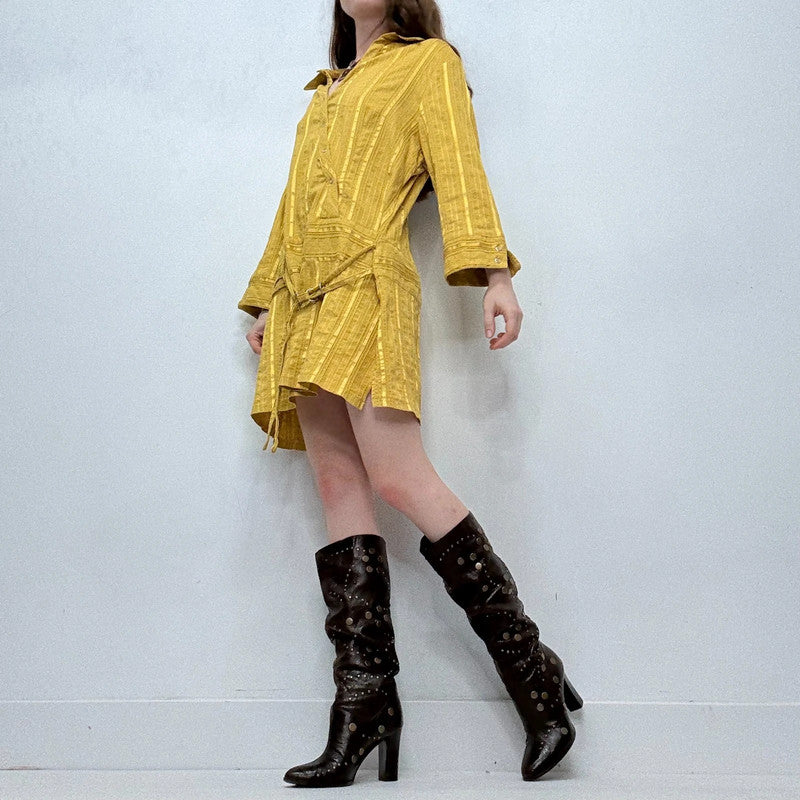 pinstripe chartreuse mini shirt dress