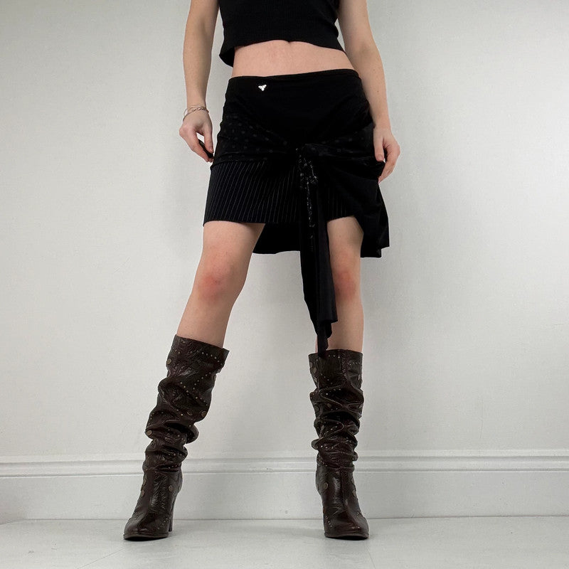 asymmetric black pinstripe polkadot skirt