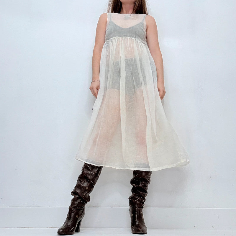 sheer white cotton antique midi dress