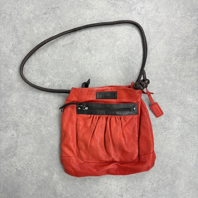 Vintage Red leather ruched pouch bag