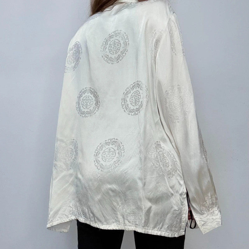 cream silk flared oversized floaty shirt
