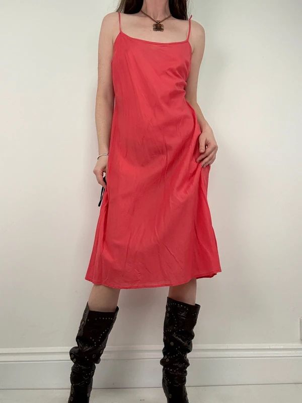 coral cotton flared slip dress