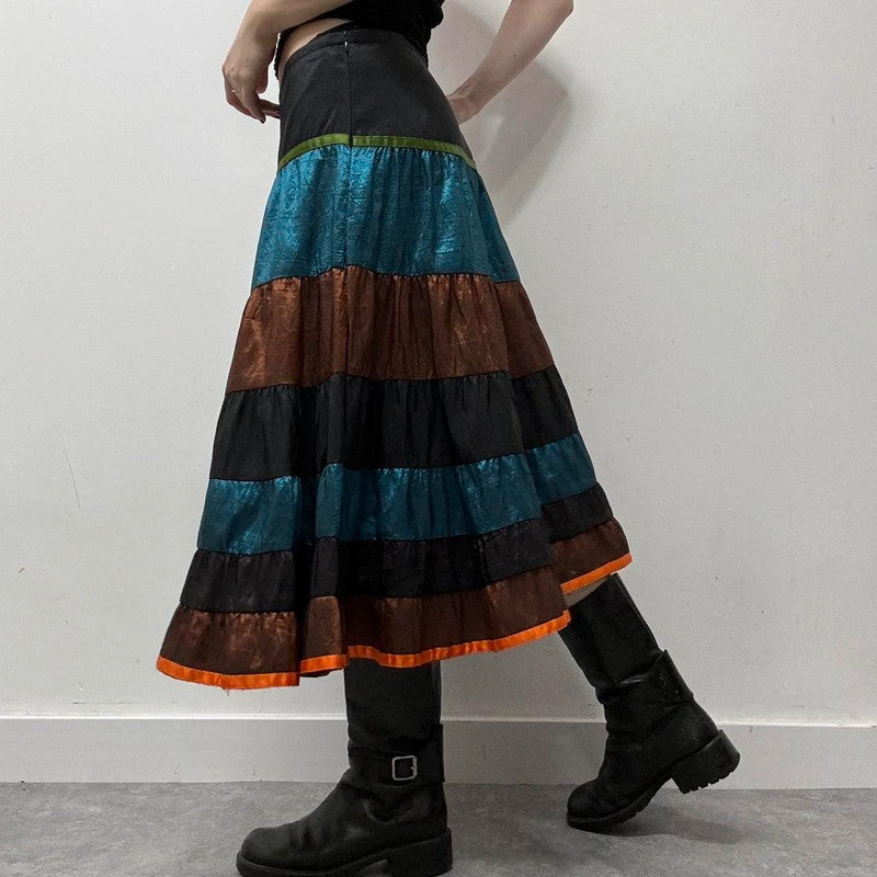 metallic tiered hippie skirt