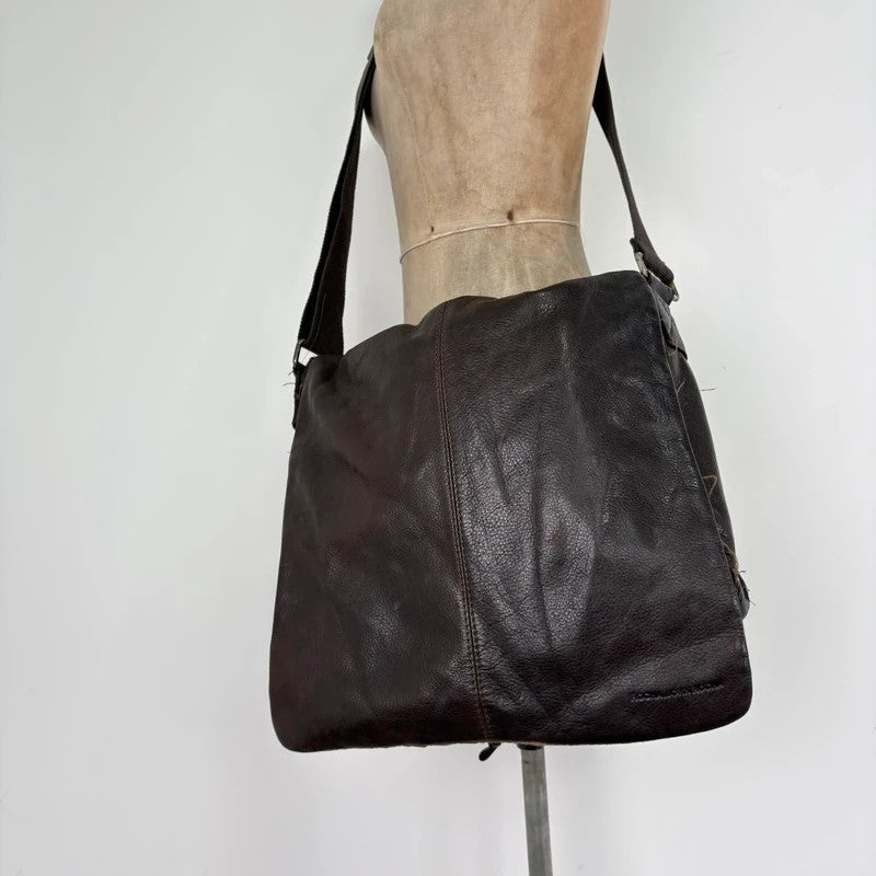 Brown leather satchel slouchy crossbody bag