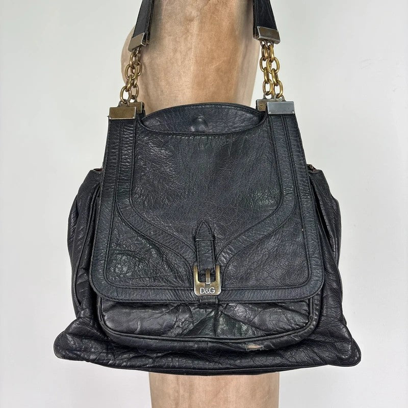 Dolce and Gabanna black leather Y2K handbag